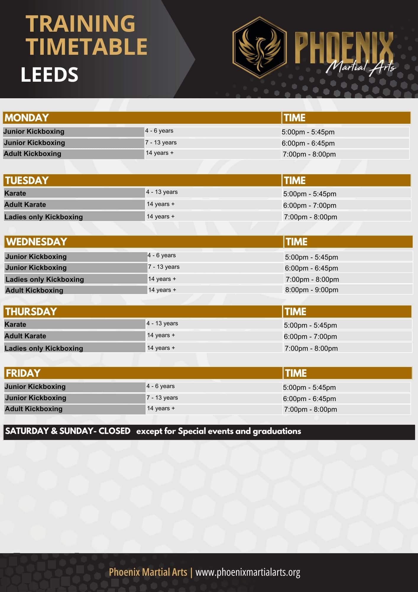 Leeds martial arts timetable